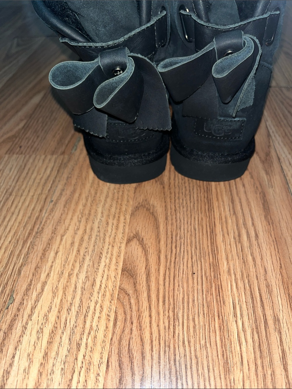 UGG Kids Black Suede Bow Back Boots